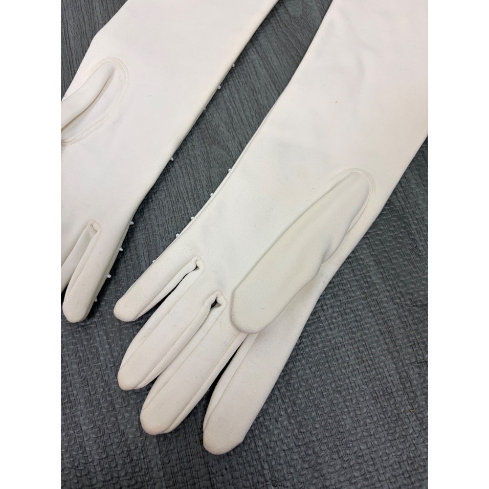 Invicta Opera Gloves 6.5 White Vintage Beaded Cotton Mid Century Formal Wedding - Picture 11 of 13